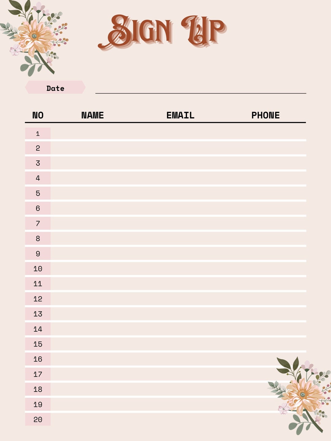 Elegant Sign-up Sheet Beautiful Customer Info Sheet Employee - Etsy