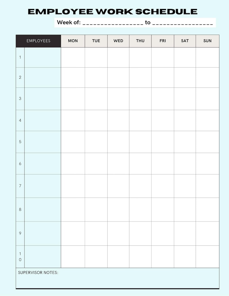 Simple Employee Weekly Work Schedule, Printable Work Week Calendar ...