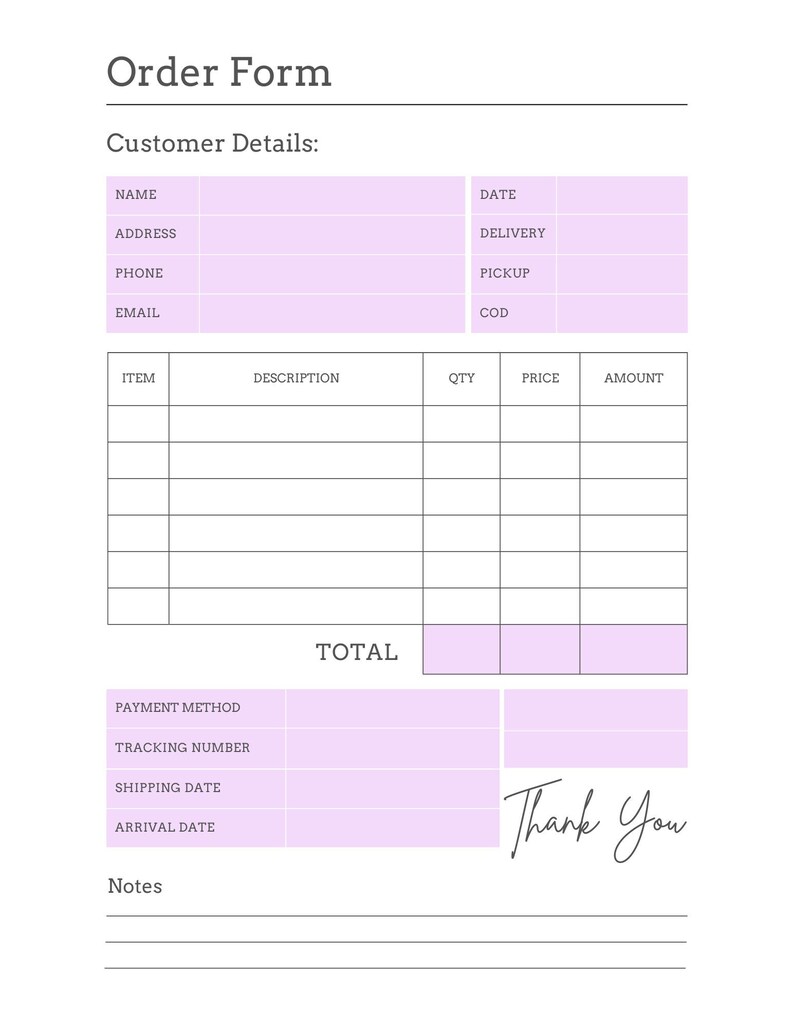 Invoice Template, Business Invoice, Order Form, Instant Download Order ...