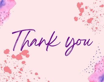 Digital Thank You Card, Digital Download, 5x7 Printable Card, Instant Download, Pink and Purple Printable Thank You Card, Feminine Thank you