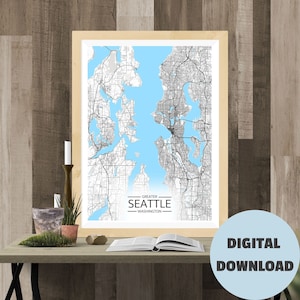 Seattle, Seattle Map, Printable Art Map, Instant download, Pacific Northwest,  Seahawks, Washington Huskies, City Print Download, Wall Art