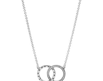 Pandora Logo & Sparkle Collier Necklace Affordable Sparkling Womens Jewelry: Entwined Circles Silver Sterling Sparkle Collier Necklace 45cm