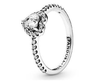 New Pandora Ring Elevated Heart Love in Every Detail Beautiful Silver Crown Ring, Adorned with Rhinestones Simple, Elegant and Trendy Choice