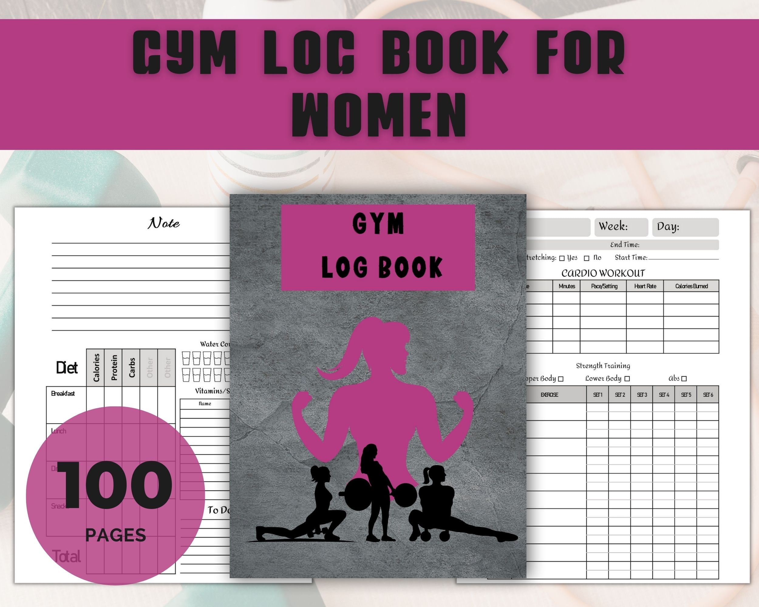 Printable Workout Log Book for Women Gym Log Book Exercise Log Gym Training  Journal Fitness Log Book 6x9 A5 Size Digital Use 