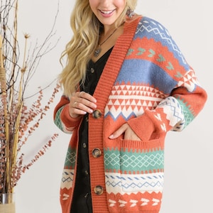 Thick Fall Cardigan For Women, Open Front Pattern Cardigan, Autumn Color Cardigan For Women