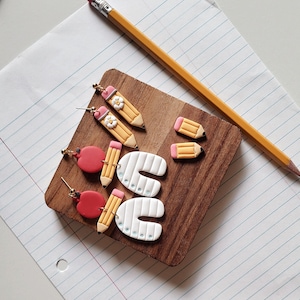 School Clay Earrings, Teacher&#39;s Earrings, Back to School Earrings, Teacher&#39;s Gift Earrings, School Pencil Earrings, Back to School Gift