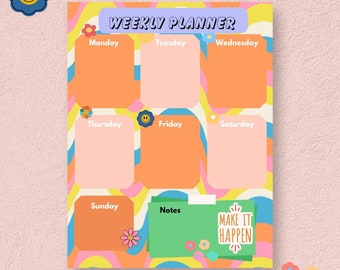Weekly Notepad, Weekly Planner Notepad, Retro Weekly Planner Notepad, Pretty Weekly Planner Notepad, Undated Weekly Planner