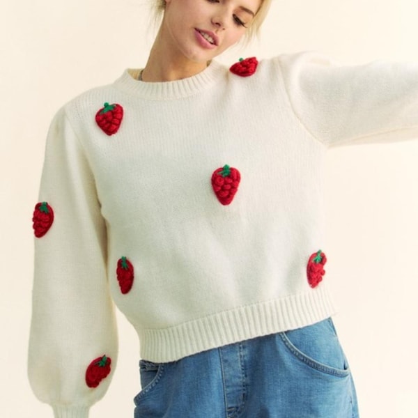 Crew Neck Strawberry Warm Sweater