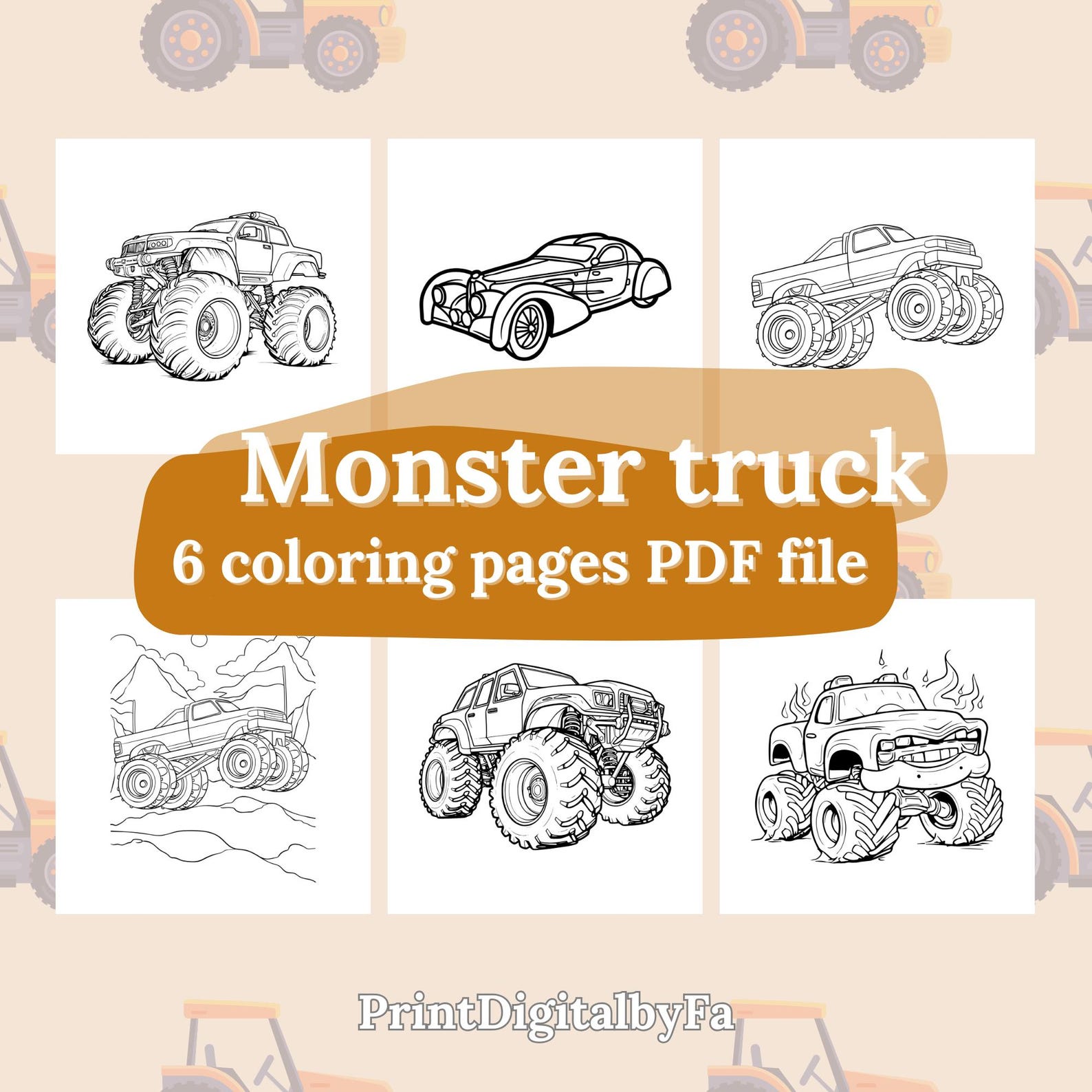 6 Monster Truck Coloring Pages for Kids & Adults - Printable PDF ...