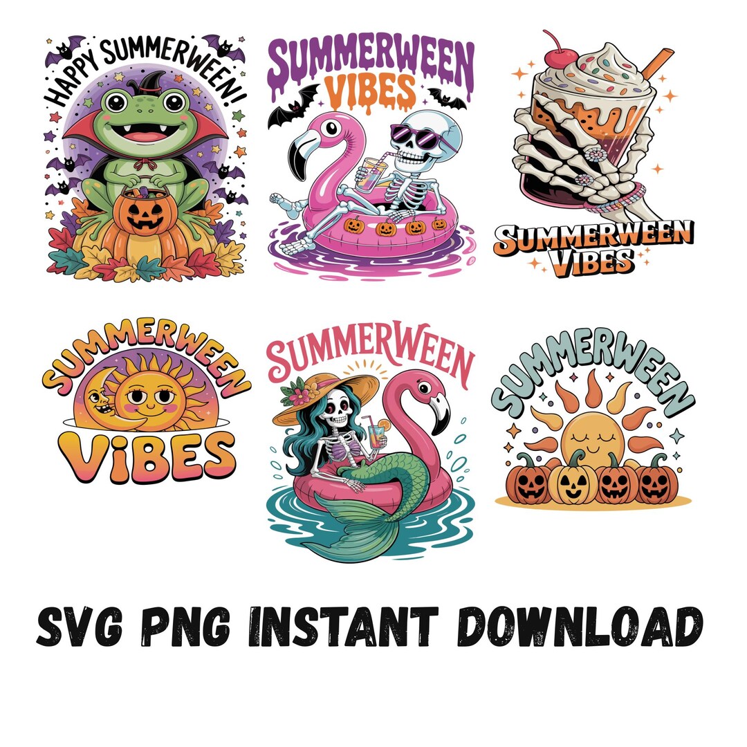 Summerween Pic Summerween Clipart Bundle: Funny Halloween Skeletons - PNG SVG Designs ...