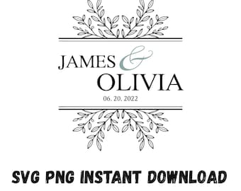 Custom Wedding SVG & PNG: Floral Frame Monogram, Bride and Groom Clipart