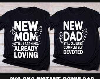 Paquete SVG PNG con frases divertidas para nuevos padres: Mamá y papá primerizos