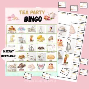 Tea Party Bingo Cards | Printable Bingo Game | 50 Players | Birthday, Bridal Shower, Garden Party, School  Family Activities | PDF Download