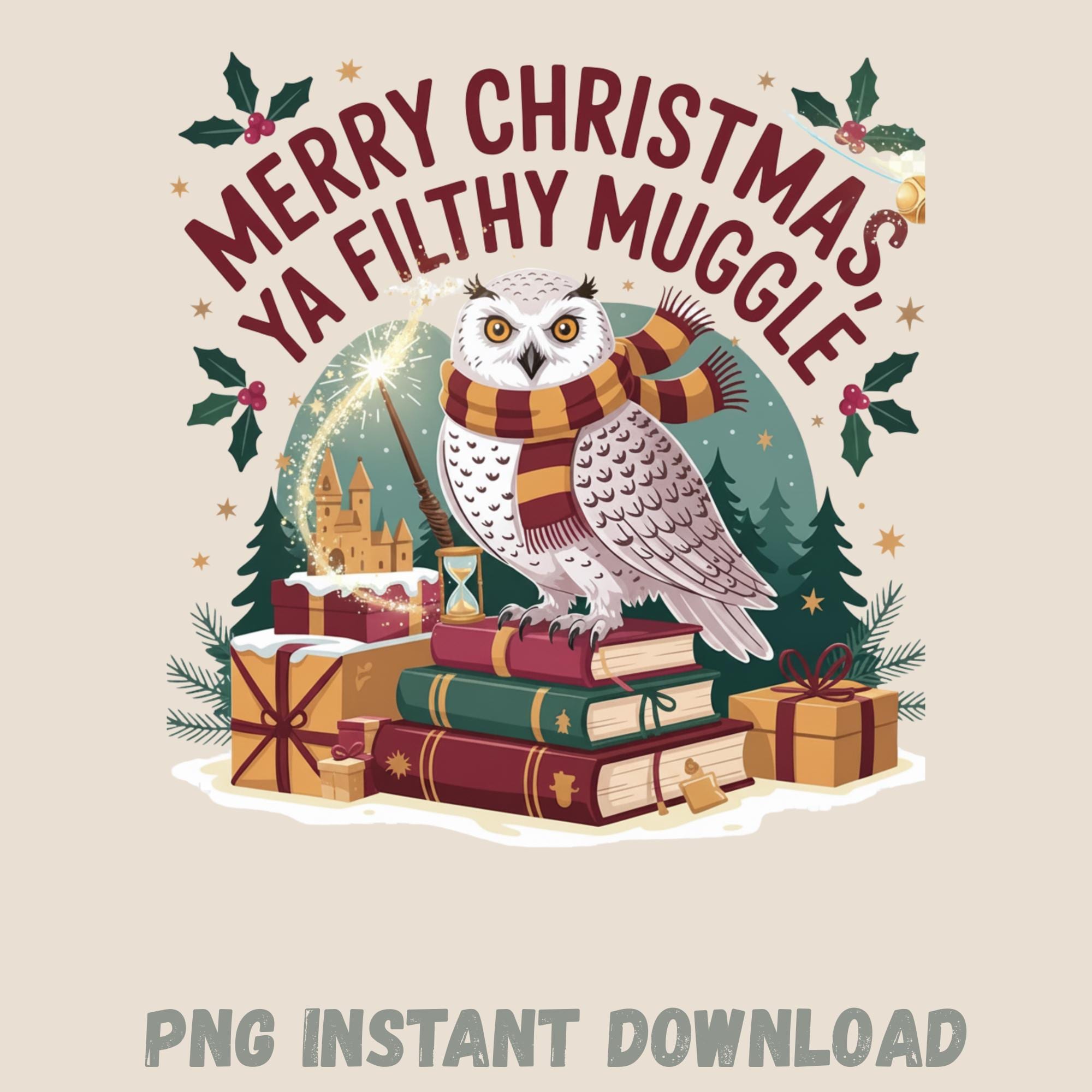 Funny Wizard Owl Christmas PNG: Magical Holiday Clipart (Digital Download)