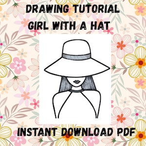 How to Draw a Girl with a Hat   Drawing Tutorial PDF | Easy Printable Art Activity for Kids, Teens  Beginners | Instant Download