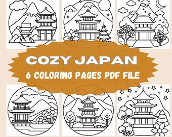 Livro de colorir do Japão aconchegante: 6 páginas kawaii (PDF)