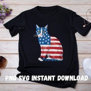 Clipart patriotique de chat : chaton drapeau américain, 4 juillet (PNG, téléchargement numérique SVG