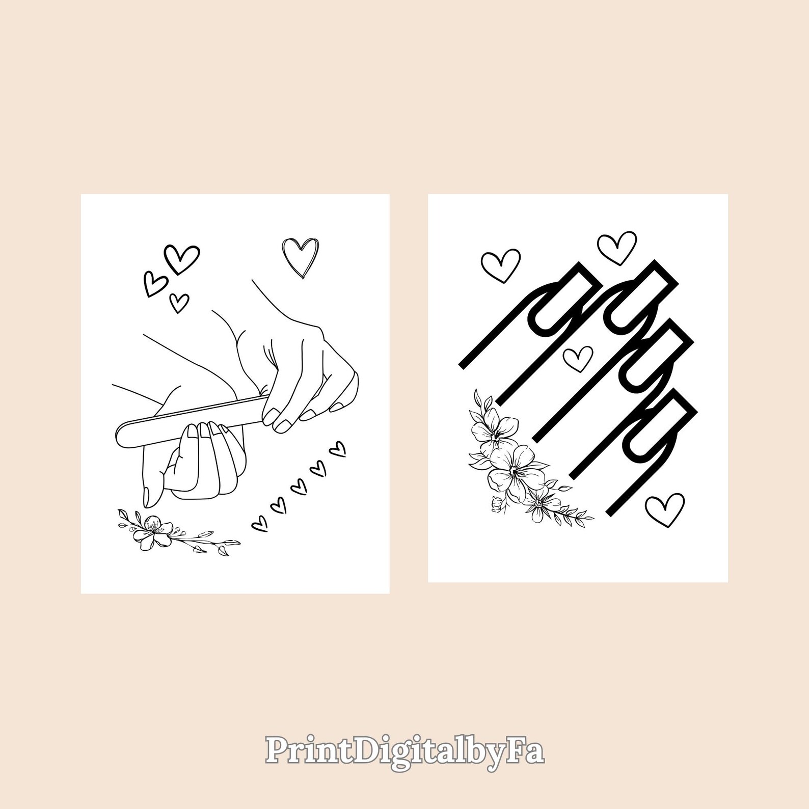 Nail Art Coloring Pages 6 Cosmetics Designs (PDF, Printable) Etsy