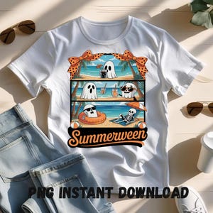 Summerween PNG – Skeleton Ghost Beach Party Clipart – Halloween in July Sublimation – Spooky Summer PNG – Digital Halloween Art