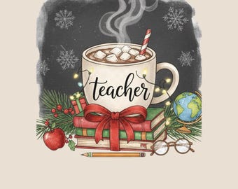 Christmas Teacher PNG: Coquette Bow, Pencil Tree Design (Digital Download)