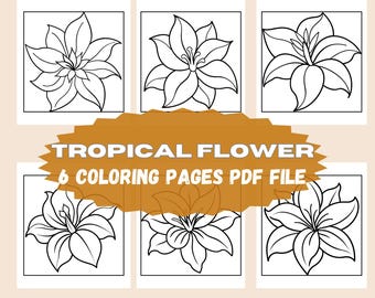 6 Tropische Blumen Malvorlagen |  Druckbare Skizzen | Digitaler Download | Umrisszeichnungen zum Malen & Ausmalen