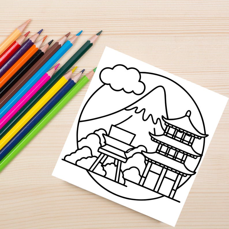 Two more scenic Japanese temple views, with one design featuring a decorative flower and the other a layered pagoda under a full moon. A harmonious blend of nature and tradition.