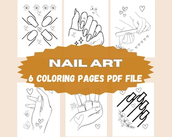 Nail Art Coloring Pages | 6 Cosmetics Designs | Beauty Coloring Pack | Makeup & Nails Printable PDF