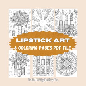 Lipstick Coloring Pages, Elegant Makeup Art Designs with Roses, Mandalas, and Unique Patterns
