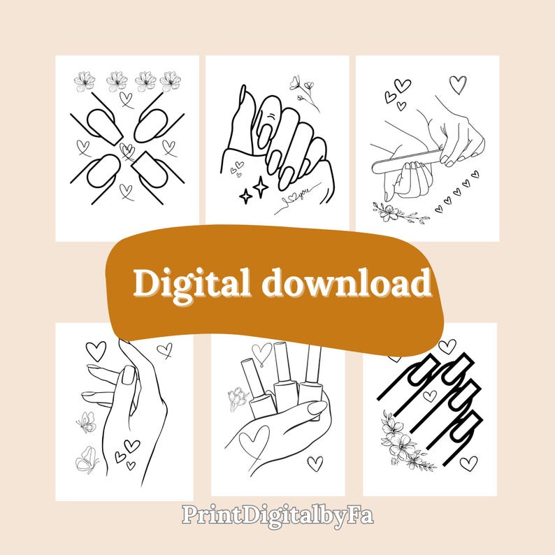 Nail Art Coloring Pages 6 Cosmetics Designs (PDF, Printable) Etsy