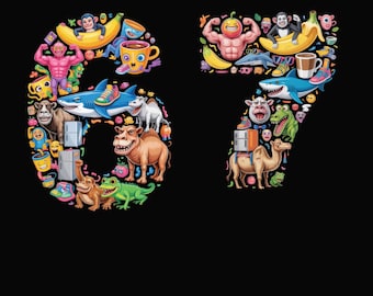 Retro Number 6 and 7 Graphic: Swap Bundle PNG (Digital Download)