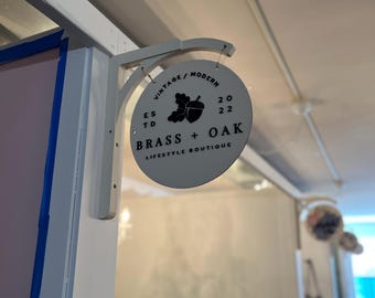 Placa comercial redonda personalizada, impressa e em 3D, sob encomenda, para lojas e pequenos comércios, com logotipo em madeira feito à mão.