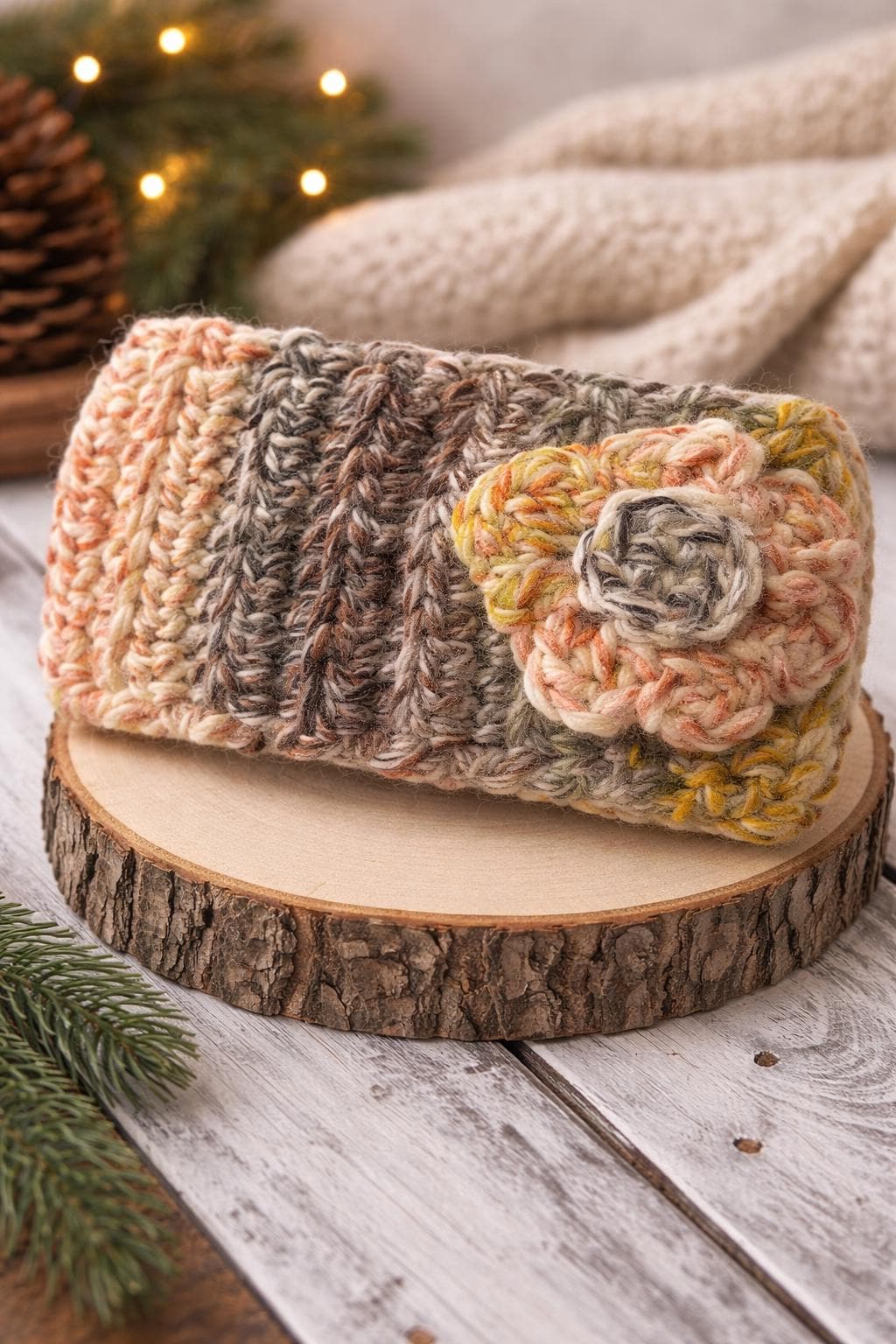 Handmade Crochet Ear Warmer Headband with Flower Cozy Winter Headband Soft Stretchy Ear Warmer Handmade by Erin