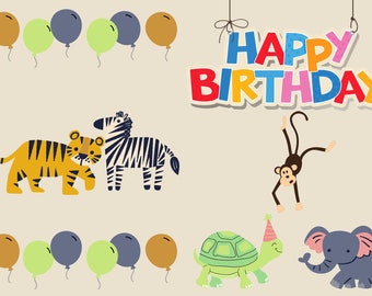 Cartão digital de aniversário de animais, download instantâneo