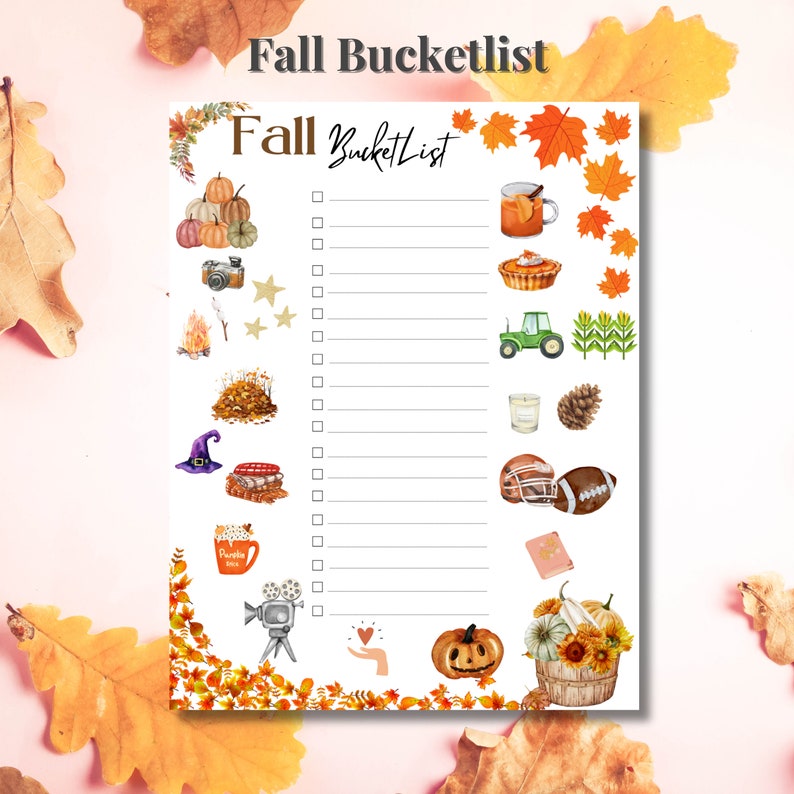 Fall Bucket List Printable Instant Download Fall Planner Fall Decor
