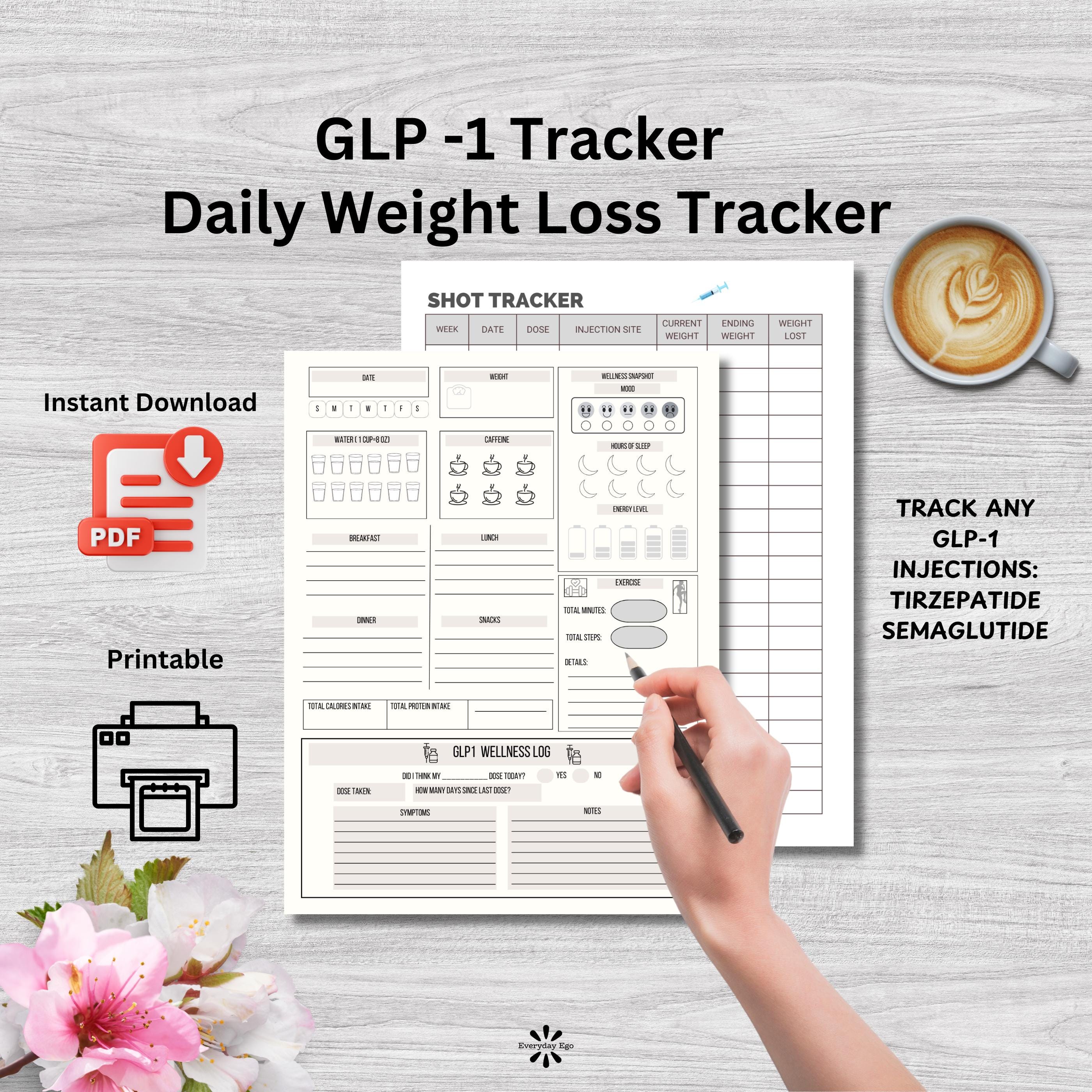 Daily Weight Loss | GLP-1 Injection Tracker | Tirzepatide Weekly Log ...