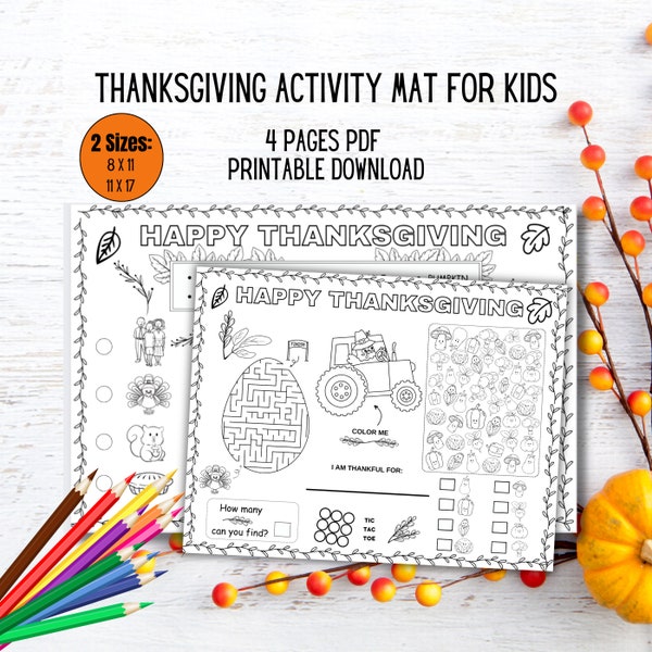 Thanksgiving Activity | Printable Thanksgiving Game | Thanksgiving Coloring Placemat | Classroom Game | Kids Activity Placemat | Word Search