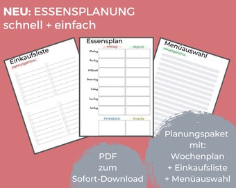 Meal plan, menu plan, meal planning, meal prep, meal plan, weekly plan, list, planner for immediate download and printing