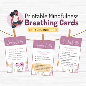 Tarjetas de respiración, tarjetas de atención plena, tarjetas de meditación, alivio de la ansiedad, tarjetas de relajación, salud mental, tarjetas de la mente, conexión a tierra, yoga, calma