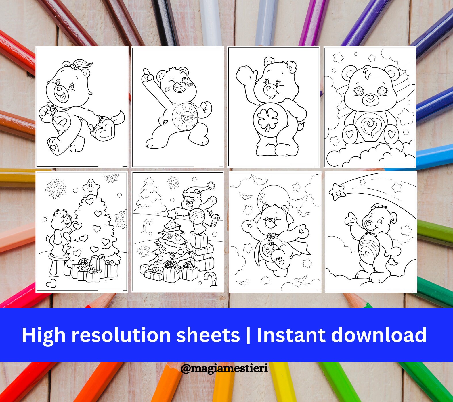 Care Bears Coloring Pages, 30 Sheets, Coloring Book, Printable Art