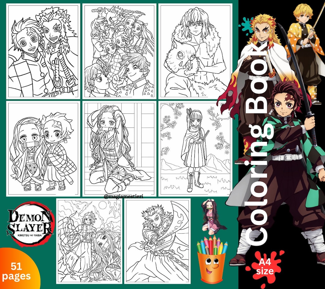 Anime Coloring Pages, Demon Slayer Coloring Sheets, 51 Pages, Trending