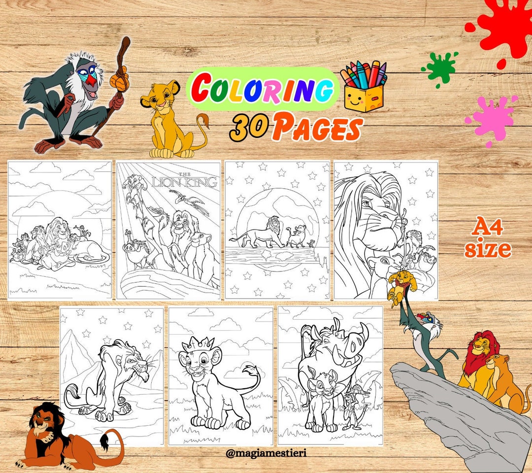 Lion KING 30 Coloring Sheets, Digital Coloring Pages, Printable
