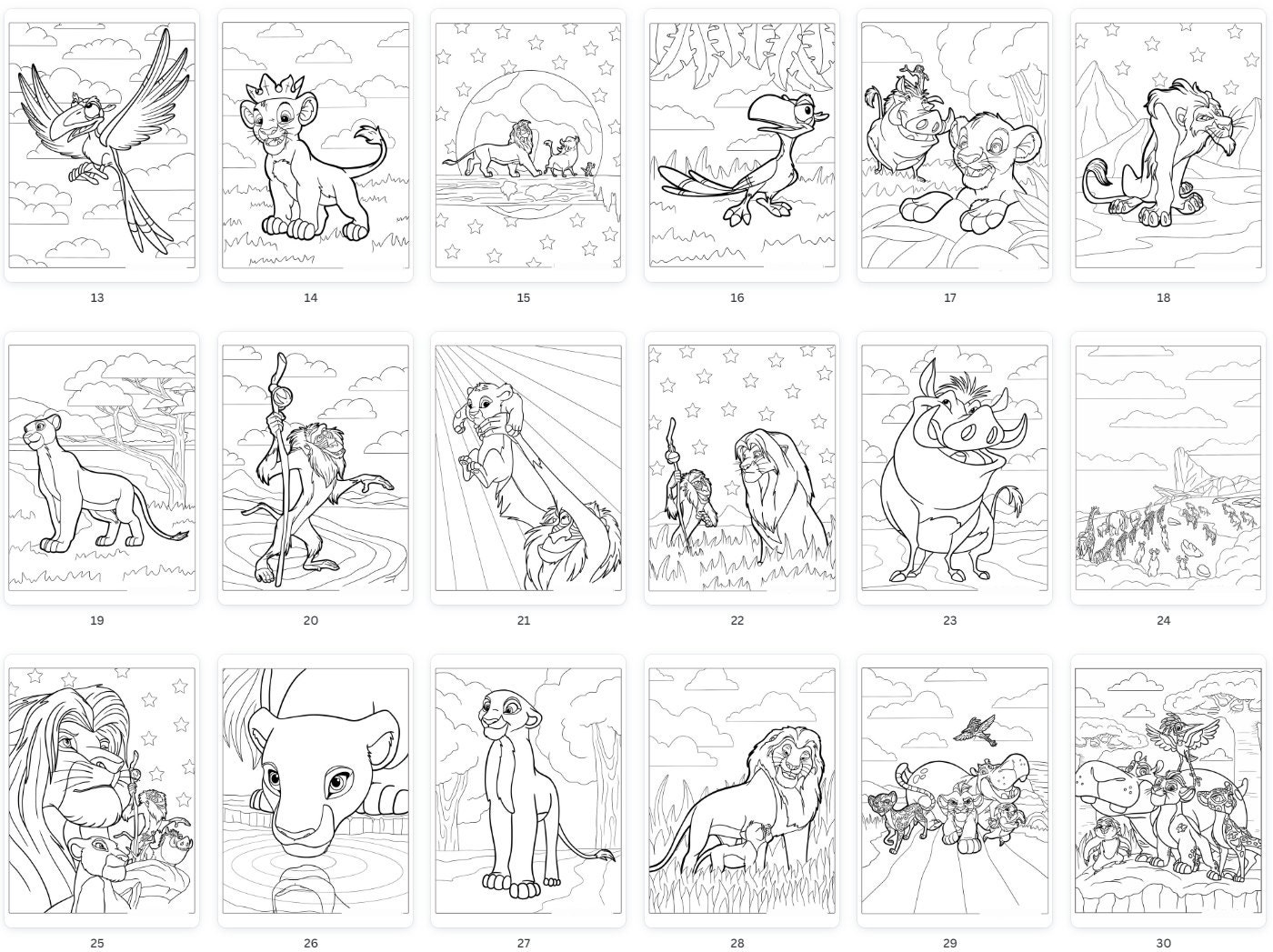 Lion KING 30 Coloring Sheets, Digital Coloring Pages, Printable ...