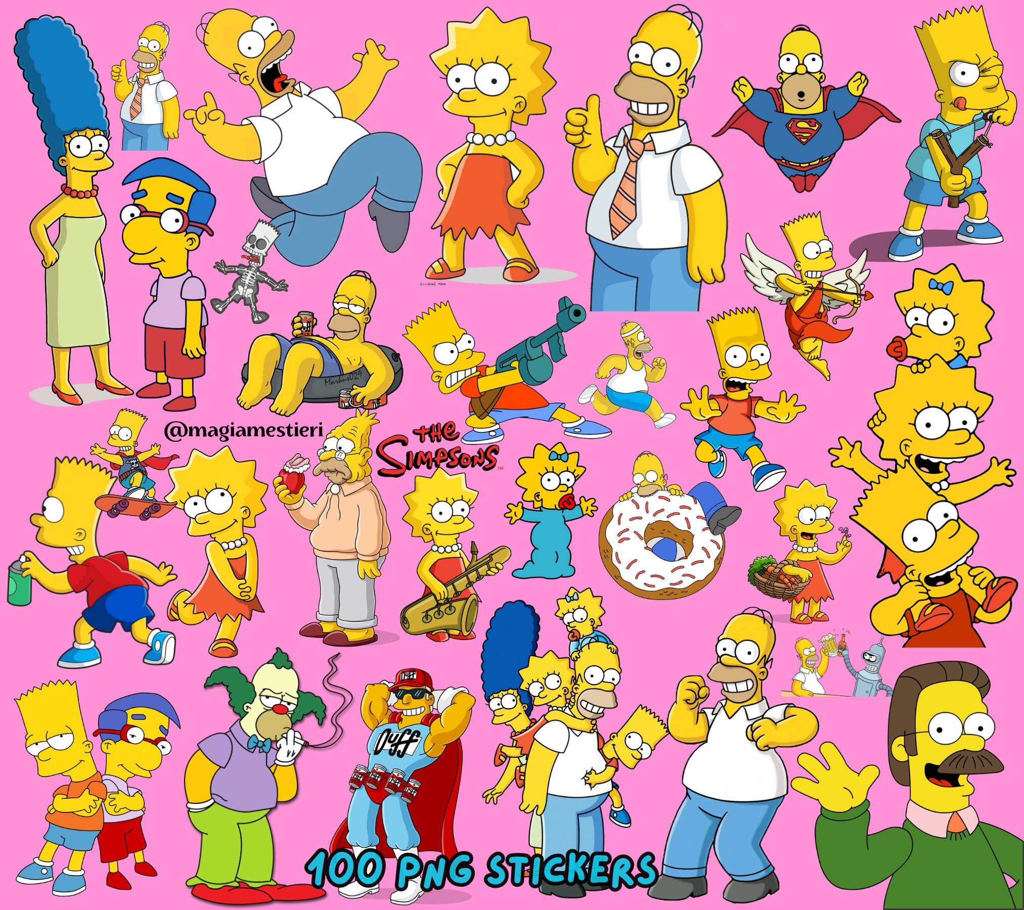 Simpson Vector Sticker Simpsons PNG Bundle, 100 Clipart, Digital Trendy PNG, Simpsons SVG ...