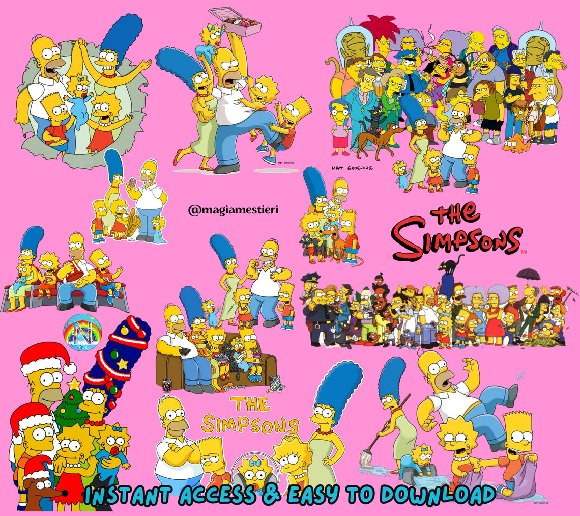 Simpson Vector Sticker Simpsons PNG Bundle, 100 Clipart, Digital Trendy PNG, Simpsons SVG ...