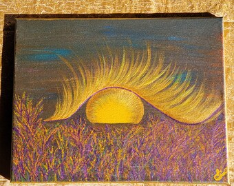 Eye Sunrise Over Field of Wildflowers | Original Acrylic Painting Yellow Purple Beauty of Nature 11" x 14" Stretched Canvas
