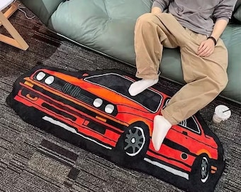 Boys Car Rug | Retro Sports Car Tufted Floor Mat, Kids Bedroom Decor