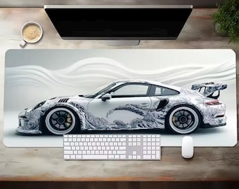 Weiße Sportwagen-Schreibtischunterlage, Gaming-Mauspad, Bürodekoration für JDM-Auto-Fans