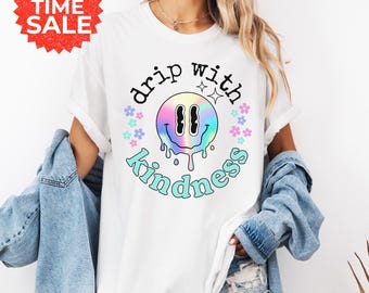 Rainbow Smiley Face T-Shirt: Retro Hippie Comfort Colors Tee
