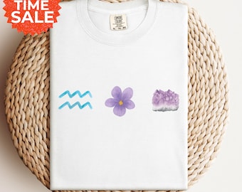 Aquarius Amethyst Birthflower Shirt: Violet Zodiac Tee