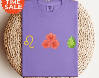 Leo Birthflower Shirt: Gladiolus & Peridot, August Birthday Zodiac Tee
